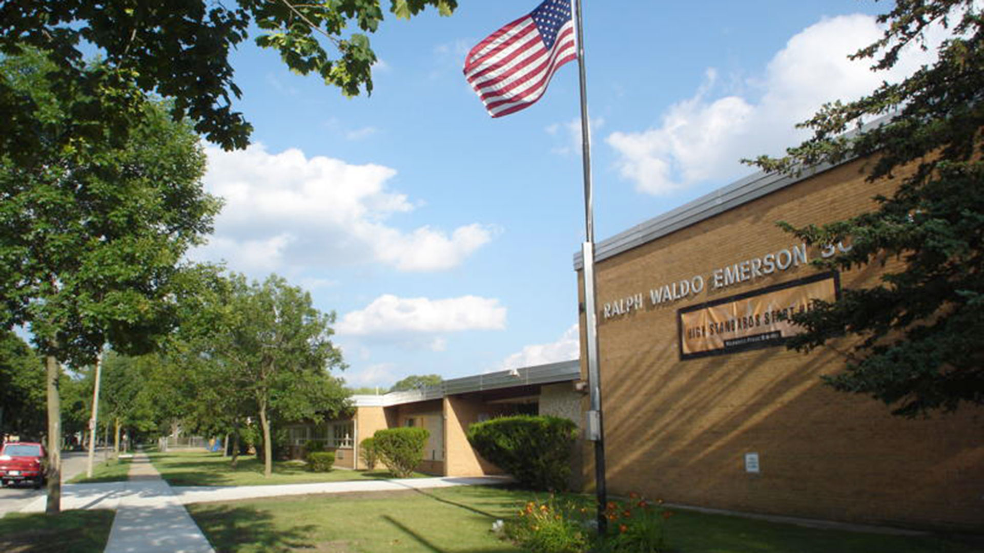 Emerson School building on a sunny day.