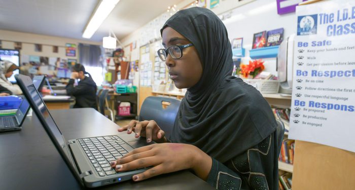 A student uses a computer.