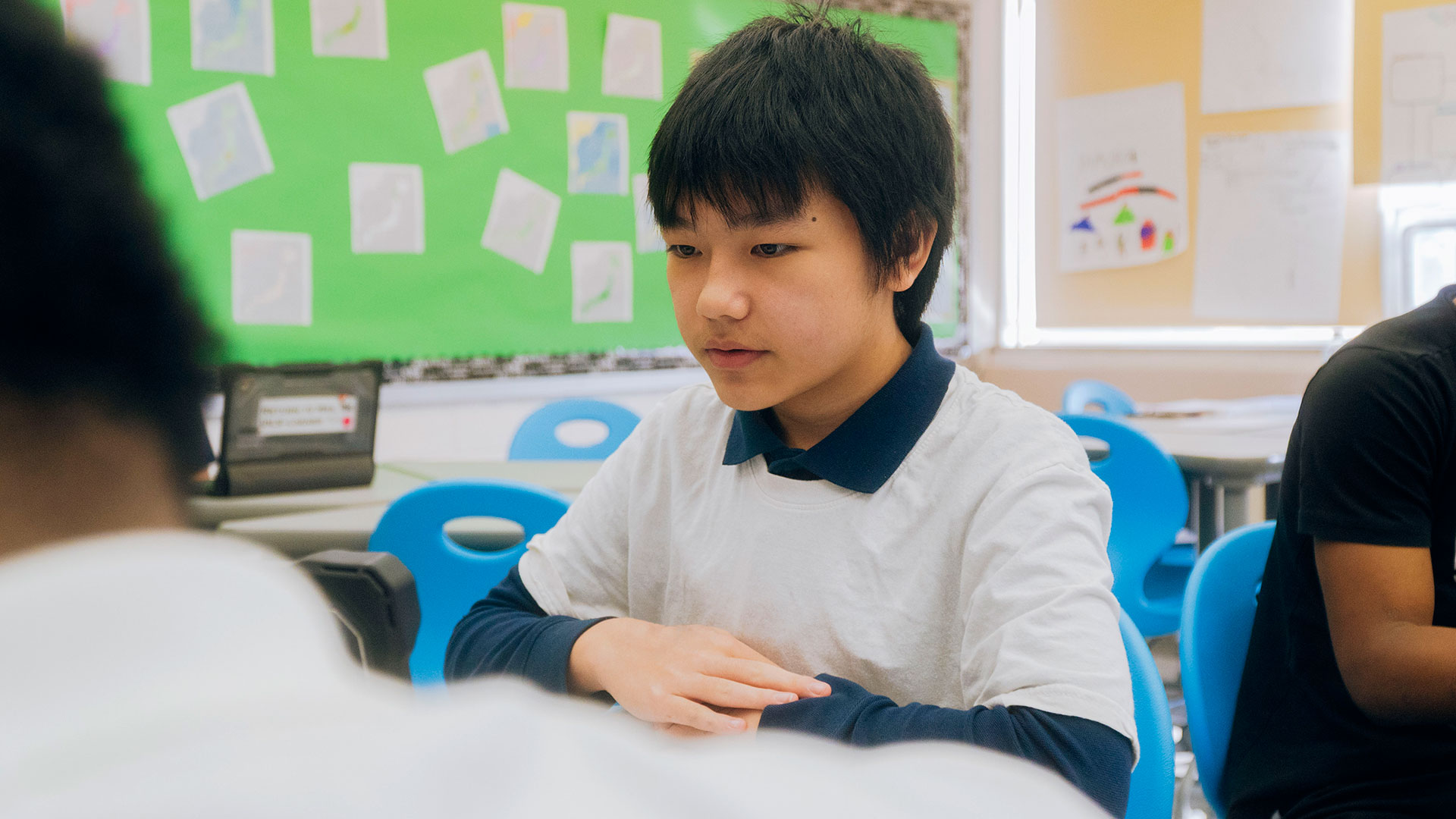 A student in a classroom.