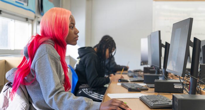 Students using computers.