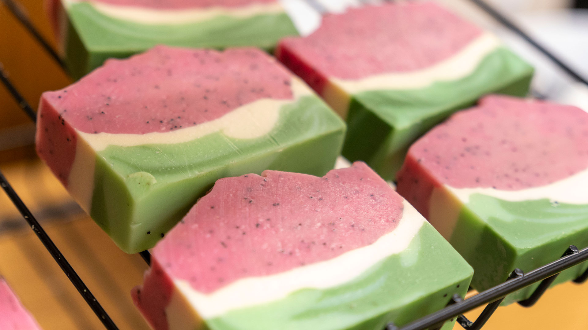 Close-up of colorful homemade soap.