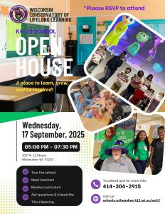 Open House details along with photos of students and staff